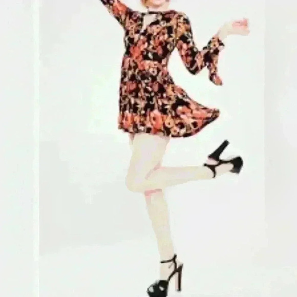 Free people Floral Regan boarder Mini Tunic Dress with Pockets sz 0 - Picture 4 of 10